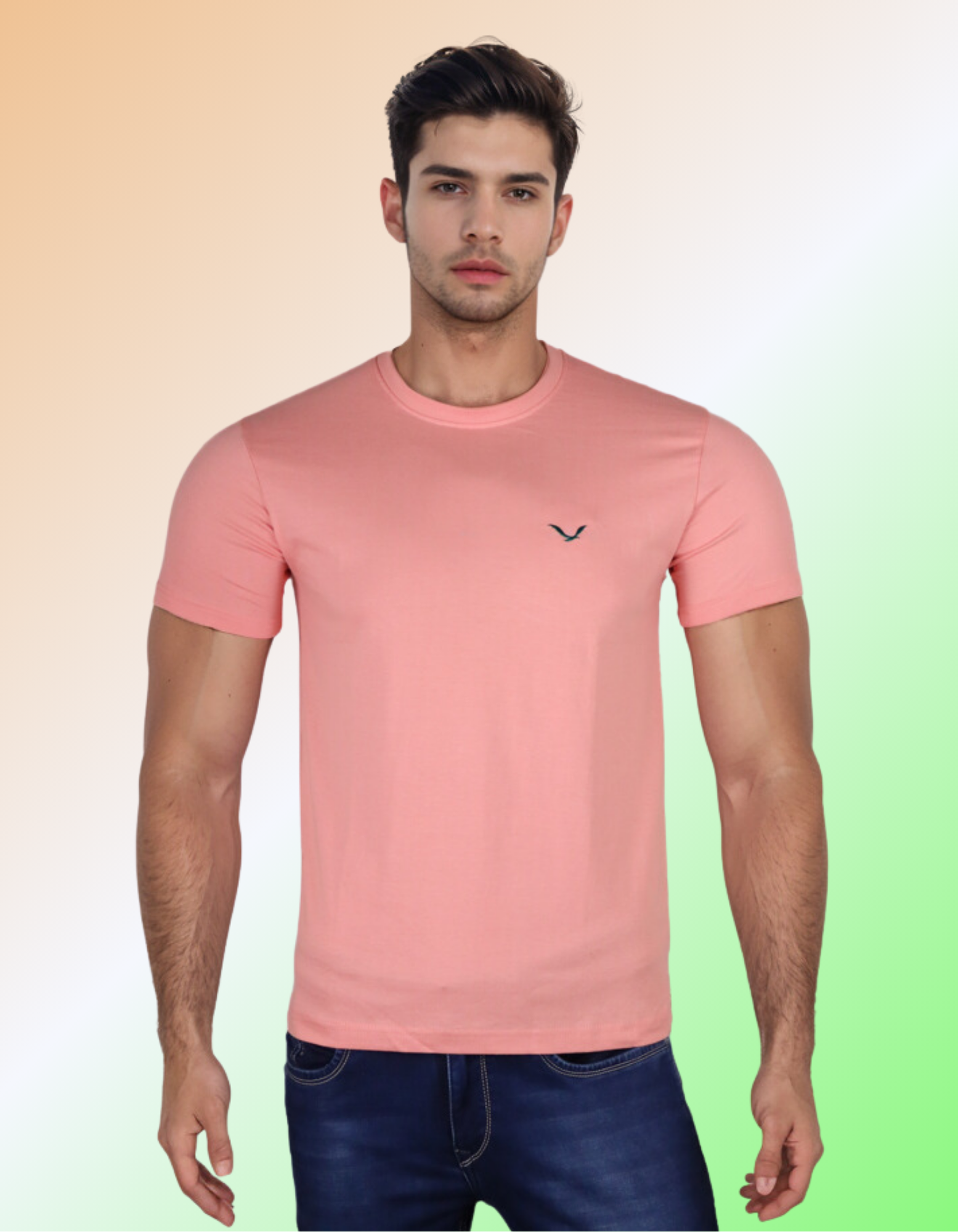 Peach Solid Round Neck T-Shirt